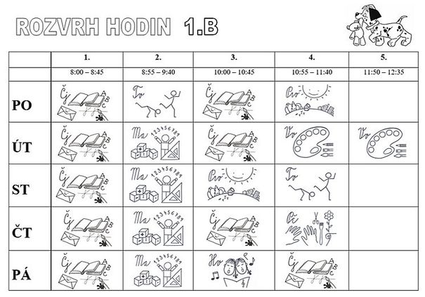 rozvrh třídy 1.B